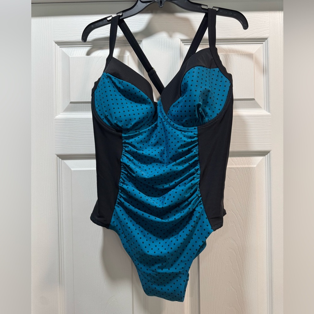 Terra & Sky One Piece Swimsuit Blue and Black with Adjustable Straps